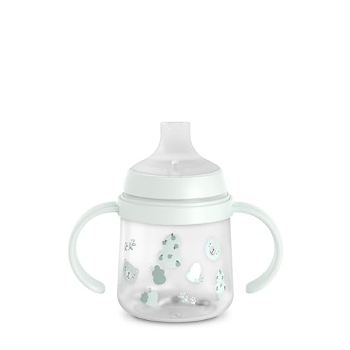 Suavinex, Vaso Aprendizaje Bebé, Boquilla De Silicona, Biberón Con Asas, Con Sistema Anticólico, Tapa Protectora, Vaso Antiderrame, 150 Ml, Bébés 6 Meses, Apto Lavavajillas, Wild Free Verde