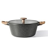 CAROTE カローテ 両手鍋 卓上鍋 20cm IH&ガス火対応 PFOAなどの有害物質不使用 5層構造 マーブルコーティング くっつきにくく手入れ簡単 煮物 カレー シチュー 強化ガラス蓋付き 一人暮らし１年保証 Cosy Blackシリーズ 黒 ブラック