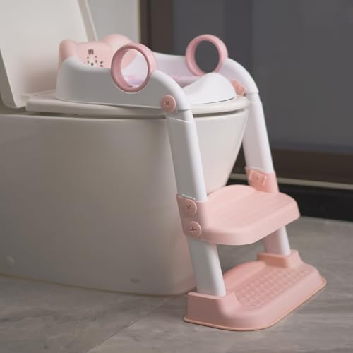 Potty Training Seat, Cute Tiger Design Elements, Foldable Toilet Seat with Soft Cushion, Suitable For Both Boys And Girls, With Splash Guard Anti-Slip Pad Step Stool(Pink)