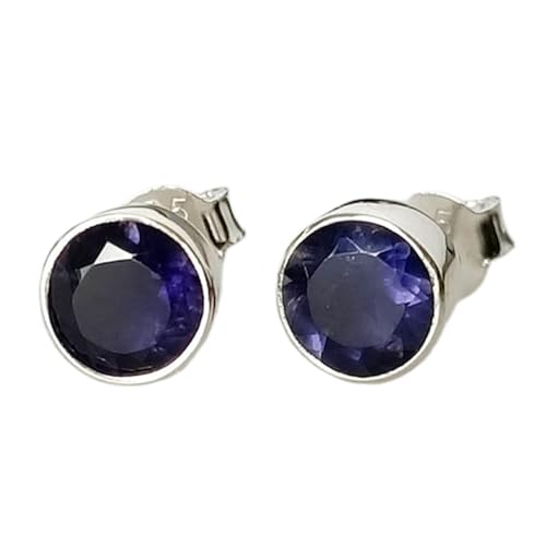Boucles d'oreilles iolite naturelle en forme ronde, cadeau idéal femme