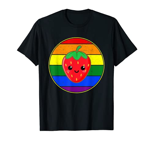 Cute Strawberry Lover LGBTQ Stuff Teen Rainbow Kawaii Fruit Camiseta