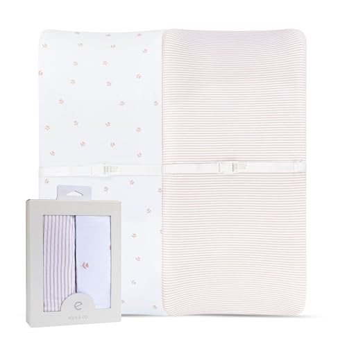 Image of Ely’s & Co. Changing Pad Cover, Diaper Changing Table Sheets, 2 Pack, Cradle Sheet Set for Baby Girls, 100% Jersey Knit Cotton, Pink Tulip Collection, 32”x16”x5”