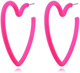 Colorful Hoop Star Earrings Geometric Hoop Earrings Bright Fluorescence star hoop earings for women girls (heart rose red)