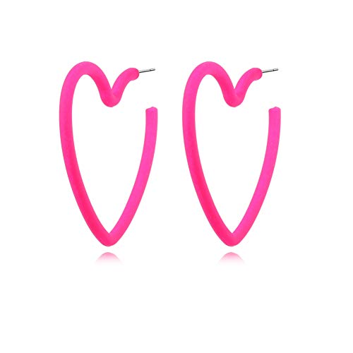 Colorful Hoop Star Earrings Geometric Hoop Earrings Bright Fluorescence Star Hoop Earings For Women Girls (Heart Rose Red) #TOP1