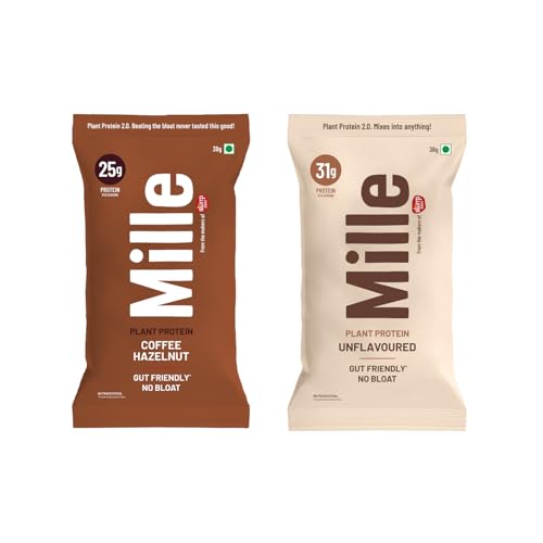 Image of Mille Plant Protein Powder Trial Pack | 31g Unflavored & 25g Coffee Hazelnut Protein | Vegan Yeast Protein | Non-Bloating | No Added Sugar | Clean Plant-Based Blend | 1.34 oz x 2 (38g Each)