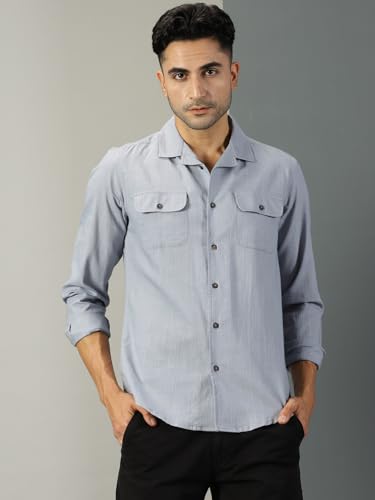 Image of Thomas Scott Men's | Solid | Full Sleeve | Regular Fit | 100% Cotton | Double Flap Pocket | Spread Collar | Casual Shirt