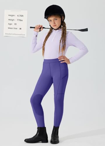 Image of Willit Girl's Riding Pants Horseback English Horse Equestrian Breeches | 4-way stretch twisted yarn, non-slip saddle grip and secure zip phone pockets, summer equestrian camps and intensive lessons