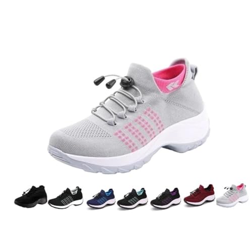 HuayoRong OrthoFit Women's Comfort Shoes - Orthopedic Diabetic Walking Sneakers with Arch Support, Wide Width, Slip-On Design for Plantar Fasciitis (Grey,8.5)