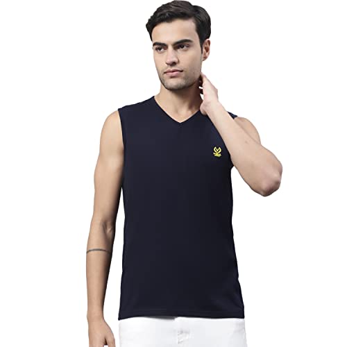 Image of Mack Jonney Regular Fit Cotton Solid Gym Vest for Men (Pack of 3)-V SL YLW RST L.GRN 03-P