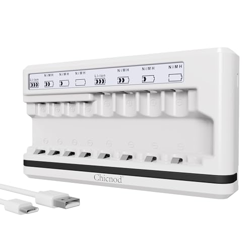8 Bay Battery Charger for AA AAA, Lithium & Ni-MH Batteries with USB-C Cable, LCD Screen, Fast Charging & Safety Protection - Universal Charger for Home, Travel, and Devices