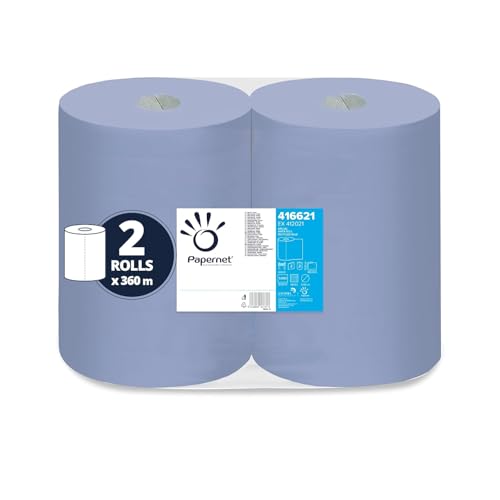 Papernet - Industrielle blaue Papierrolle 416621, 2 Rollen recyceltes Papier, 360 m, 2 Lagen, 2.000 Dienste à 37,3x36 cm