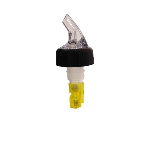 FSE PLPR150C Liquor Pourer, 1-1/2 oz., with Black Collar, fits Standard 750ml Bottle, SAN (Plastic), Clear spout, Yellow Tail (12 Each per Pack), Pack of 12