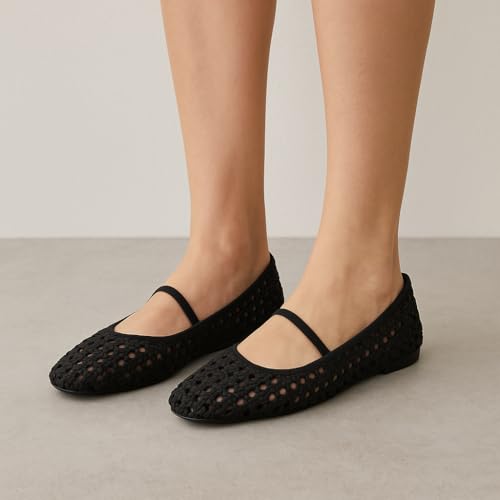 CUSHIONAIRE Weavy Squared Toe Woven Ballet Flats Shoes for Women with Memory Foam | Comfortable Mary Jane Flats for Women with Breathable Mesh Design | Wide Widths Available3