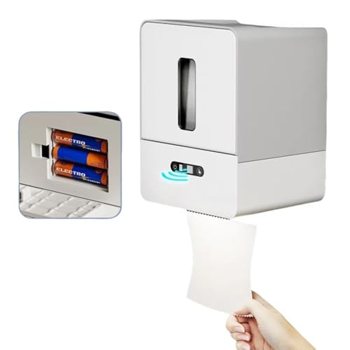 Smart Touchless Paper Towel Dispenser, 2024 Upgraded Automatic Electric Motion Sensor Dispenser with Night Light, 3 Adjustable Dispensing Levels, Waterproof, Wall-Mounted (Gray Battery)