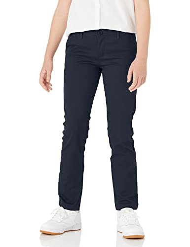 Image of Amazon Essentials Girls and Toddlers' School Uniform Straight Leg Adjustable Waist Flat-Front Chino Pants, Pack of 3