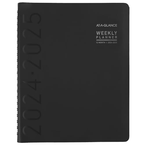 AT-A-GLANCE Planner 2024-2025 Academic, Weekly & Monthly, Half-Hourly Appointment Book, 8-1/4" x 11", Large, Monthly Tabs, Flexible Cover, Contempo, Black (70957X05)