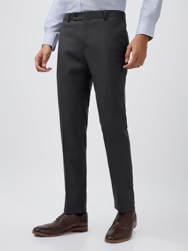 Image of Raymond Men Slim Fit Checks Pattern Poly Viscose Blend Flat Front Formal Trouser Grey