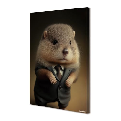 GABSHAIM Baby Muskrat In A Business Suit Canvas Wall Art Oil Painting Funny Animal Portrait Canvas Print Poster Picture Home Living Room Bedroom Decoration Wrapped Canvas, Style 2