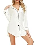 Zexxxy Women's Plus Size Sleep Shirt Dress Button Down Pajama Top Lapel Nightshirt White