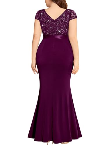 Image of MISSMAY Women's Plus Size Bridesmaid Formal Dresses V Neck Sequin Lace Mermaid Wedding Evening Gowns Dresses