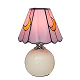 KIPHEPI Mushroom Lamp Tiffany Lamp Stained Glass Table Lamp Moon Cute Small Bedside Lamps for Living Room Home Decor,Unique Aesthetic Home Living Room Decor Girls Women Birthday Day Gift,Pink