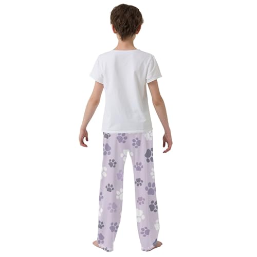 Boys' Pants Pet Purple White Paw Long Bottoms Jogger Pants Elastic Waist Trousers with Pockets S-XL3