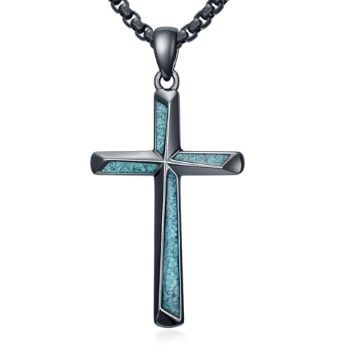 Collier croix homme argent turquoise pour affirmer sa foi chrétienne au quotidien