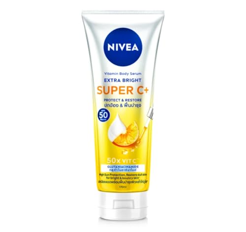 Nivea Extra Bright Super C+ Serum SPF50+++, Vitamin C Body Serum, 180ml, Light Texture, Sun Protection