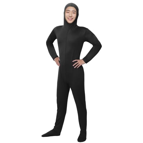 [Formemory] 全身タイツ コスチューム コスプレ 顔部分が開いている 仮装 ストレッチ 顔出し 変装 伸縮 着ぐるみ おもしろ コスチューム 衣装 ハロウィン 仮装 学園祭 歓迎会 文化祭 (ブラック, XL)