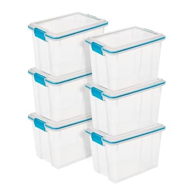 Sterilite 6-Pack Gasket Box, Weather-Resistant Storage Bins with Latching Lids, 20 Quart - Heavy-Duty Organizing Containers for Closet, Bathroom, and Office