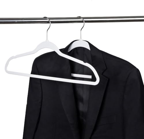 Image of Slim Plastic Hangers for Clothes - Heavy Duty Non-Velvet Hangers with 360 Swivel Chrome Hook & Non Slip Notches - Ideal for Dresses Coats Shirts Jackets & More (White, 30)