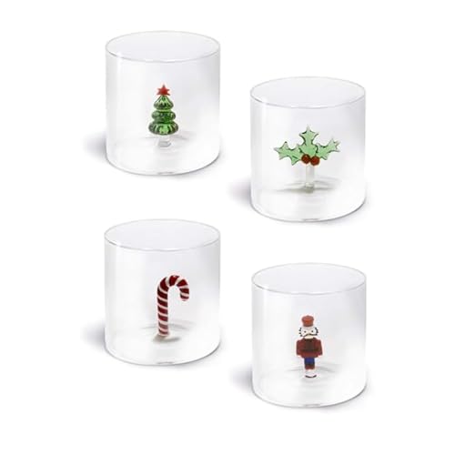 WD Lifestyle - Set 4 Bicchieri in Vetro Borosilicato 250ml con Decorazione Natalizia Interna (4 soggetti casuali natalizi)