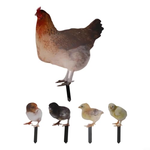 Estacas decorativas de acrílico para jardín de animales para patio y césped, juego de 5 con postes de madera, diseñadas para espacios al aire libre y resistencia a la intemperie (pollo)