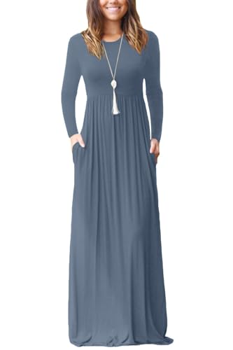Image of EUOVMY Women's Long Sleeve Loose Maxi Dresses Casual Long Dresses with Pockets