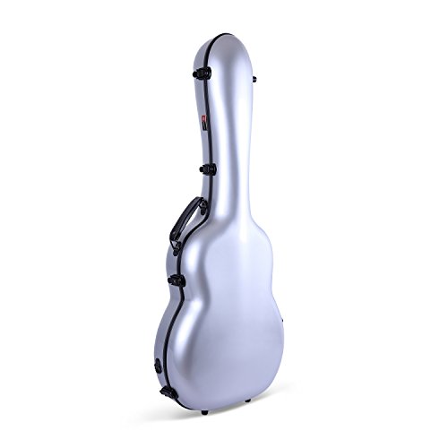 Image of Crossrock OM /000 Guitar Case, Compatible to 4 /4 Classical Guitar, Premium Fiberglass Shell Backpack Case in Silver (CRF2000OMSL)