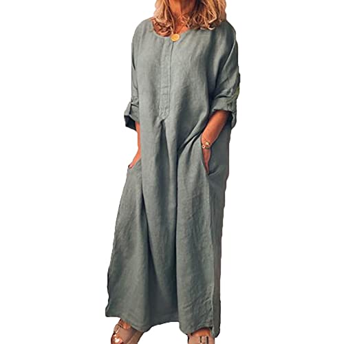 Casual Women Solid Color Oversize Maxi Cotton Linen Long Shirt Dress Oversize Maxi Cotton Linen Long Shirt Dress