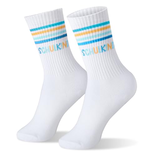 HAGOT 1 Paare Schulkind Socken Baumwolle Kinder Baumwollsocken 32-40 Einschulung Geschenk lustige Sportsocken Schulkind Baumwollsocken Blau