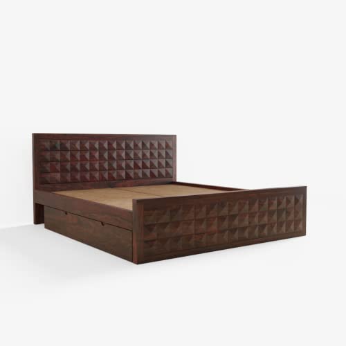 Image of Solid Wood King Size Bed for Bedroom | Wooden Furniture Crafted from Premium Sheesham Wood | Elegant Bedroom Double Bed with 2 Drawer Storage | Walnut Finish (82X75X42 Inches)