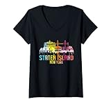 Photo Gallery donna staten island new york acquerello art skyline souvenir maglietta con collo a v Photo Gallery donna staten island new york acquerello art skyline souvenir maglietta con collo a v