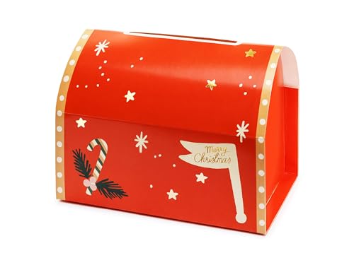 PartyDeco Juego de buzones de Navidad 22 x 13 x 14 cm, incluye papel de carta y sobres, juego de buzones de Navidad para Papá Noel, tamaño 14 x 22 x 13 cm, incluye cartas y sobres