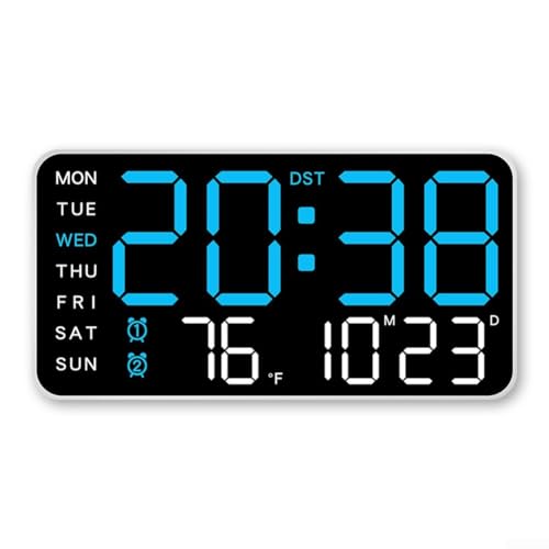 Reloj de pared digital LED con alarma, temperatura, visualización de fecha y semana, control de voz, brillo de 5 niveles, USB o batería (D)