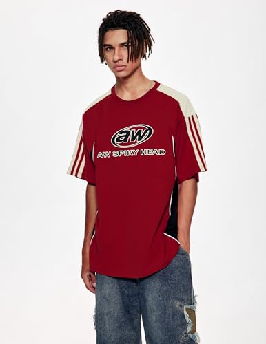Vamtac Oversized T Shirt Classic Vintage 90s Contrast Color Graphic Tees Streetwear Racing Speedway Tops Unisex