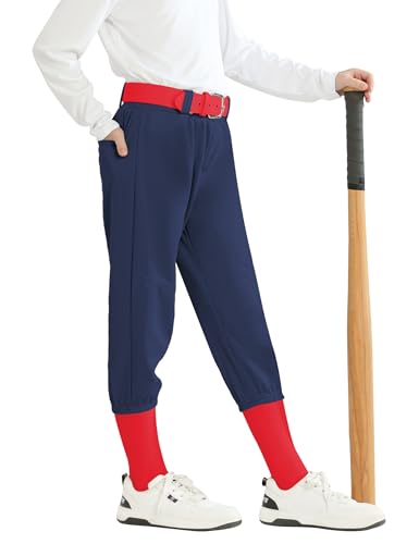 QBK Youth Girls Softball Pants Kids Baseball Pant Fastpitch Pants with Pockets Boys Tee Ball (Navy 7T)