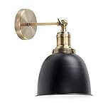 MiniSun | Retro Style Antique Brass Wall Light with a Gloss Black Dome Shade | Wall Spotlights, Home Décor & Improvement Essential | Includes 4W LED Bulb [2700K Warm White] | Mains Wired