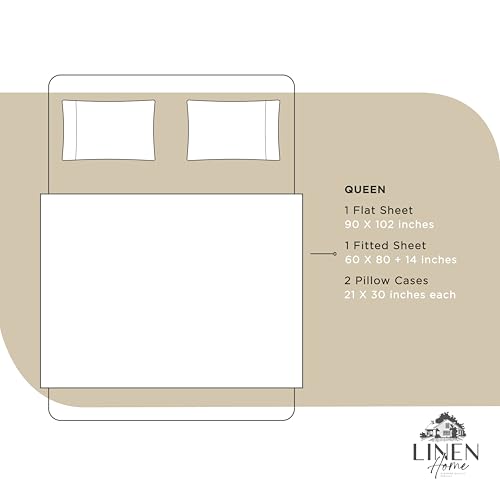 Image of Linen Home 100% Cotton Percale Sheets Queen Size, Light Taupe, Deep Pocket, 4 Pieces Set - 1 Flat, 1 Deep Pocket Fitted Sheet and 2 Pillowcases, Crisp Cool and Strong Bed Linen