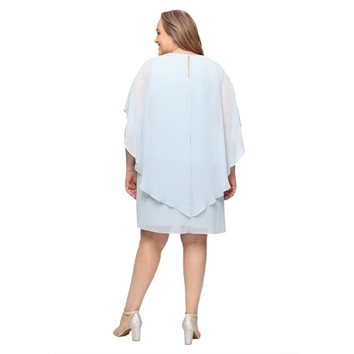Image of S.L. Fashions Women's Capelet Cascade Sleeve Dress with Beaded Cutout Neckline, Special Occasion Dress