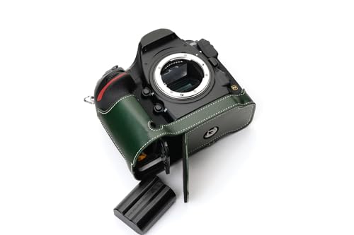 Demi-coque en cuir pour Nikon D850 vert fait main premium protection élégante photo
