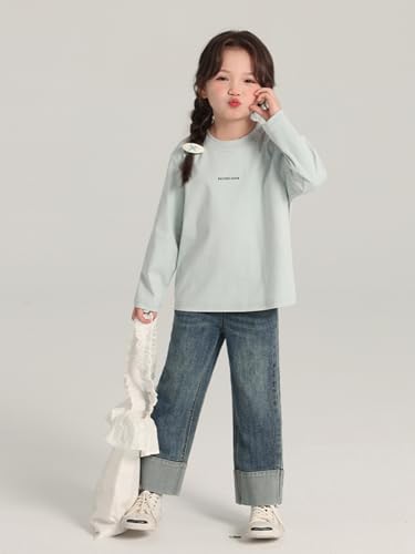 Image of 2026 Premium Girls Long Sleeve Crew Neck T-Shirt, Cotton Blend, Buding Kids Print, Casual Style