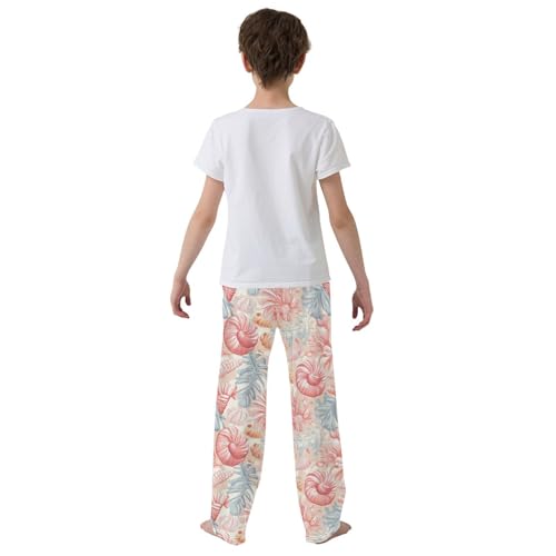 Boys' Pants Coral Seashell Pink Blue Long Bottoms Jogger Pants Elastic Waist Trousers with Pockets S-XL3
