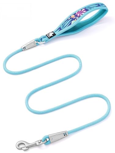 cocomall 2025最新犬 犬用リード 小型、中型、大型犬用 ロングリード ペット用品 ネオプレンハンドル 柔らかい 痛くない 手に優しい通気性 (ブルーアトール, M)